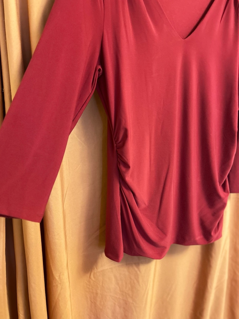 Deep Cranberry Red V-Neck Long Sleeve Top with Shoulder Detail Size: Large - Picture 5 of 8
